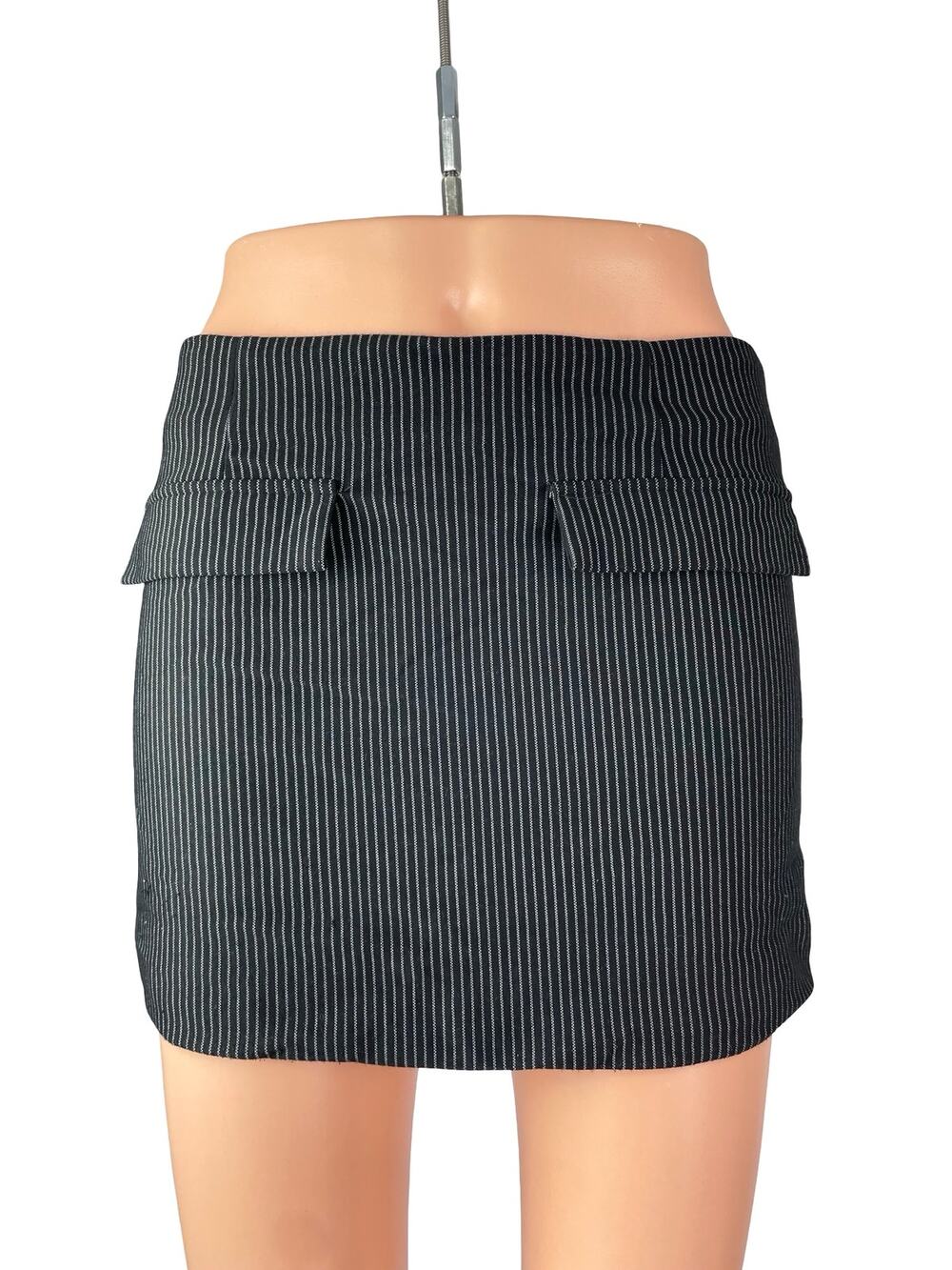 Superdown Black White Pinstriped Faux Pocket High Waist Pencil Mini Skirt Size S